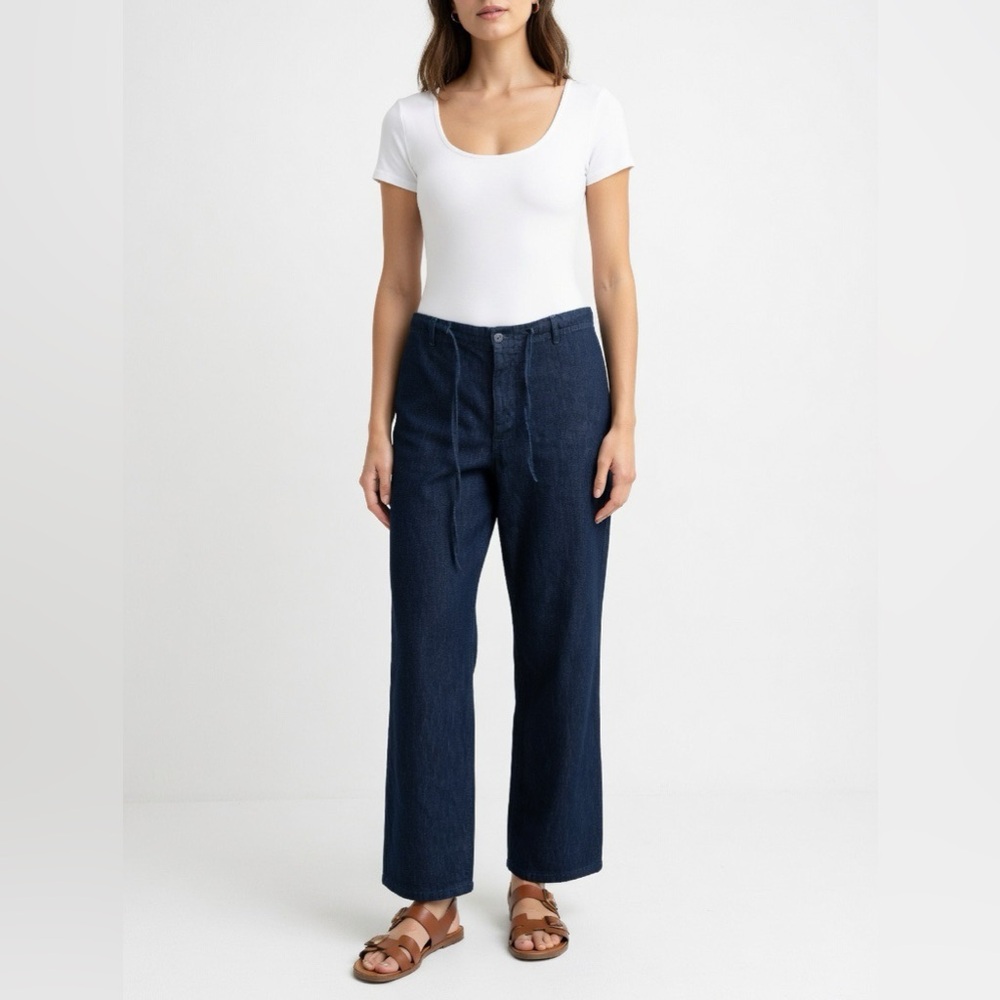 Zara Dark Blue Wide Leg Pants with Flowy Jean Texture